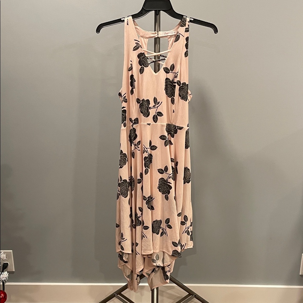 Candie's Pink and Black Floral Handkerchief hemline